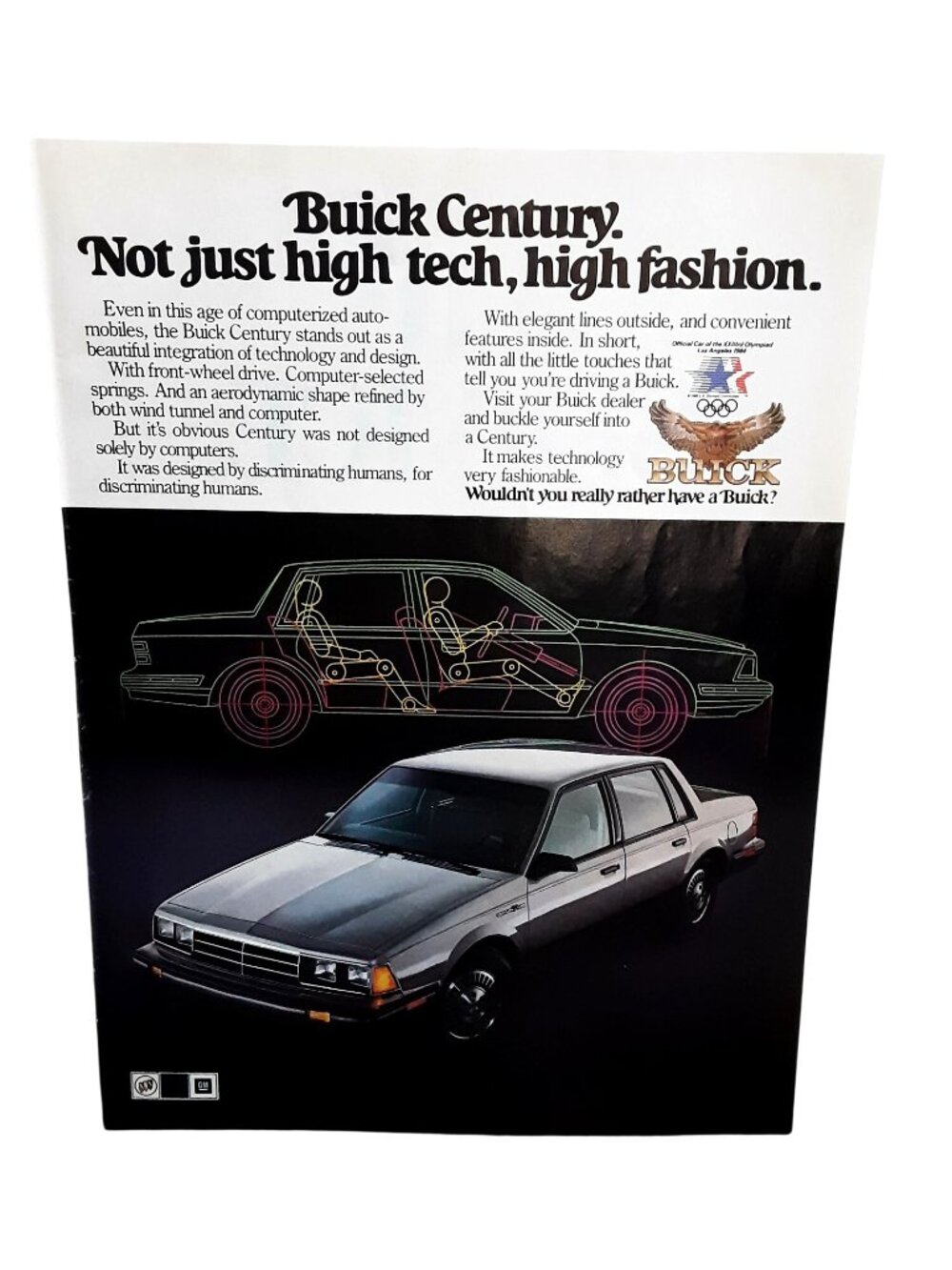 1983 Buick Century Vintage Print Ad High Tech High Fashion GM Sedan